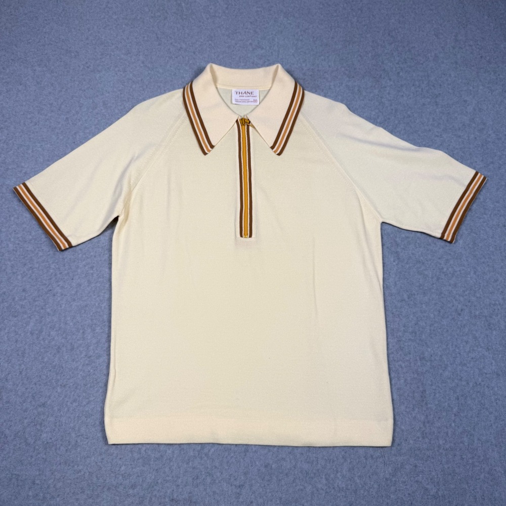 Vintage 60s 70s Mod Rockability Thane Ban-Lon Knit Polo Shirt Medium Yellow